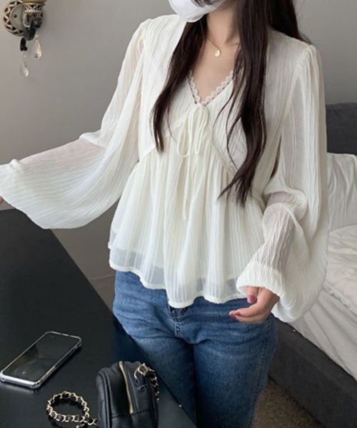 SallyLunn(サリーラン)の「エンパイアシアーレースブラウス(シャツ/ブラウス・レディース・ブラック/アイボリー・LARGE/MEDIUM)」の10枚目の写真