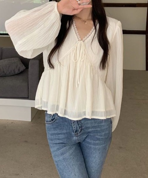 SallyLunn(サリーラン)の「エンパイアシアーレースブラウス(シャツ/ブラウス・レディース・ブラック/アイボリー・LARGE/MEDIUM)」の11枚目の写真