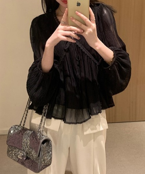 SallyLunn(サリーラン)の「エンパイアシアーレースブラウス(シャツ/ブラウス・レディース・ブラック/アイボリー・LARGE/MEDIUM)」の12枚目の写真