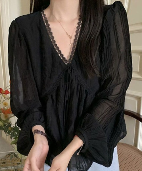 SallyLunn(サリーラン)の「エンパイアシアーレースブラウス(シャツ/ブラウス・レディース・ブラック/アイボリー・LARGE/MEDIUM)」の13枚目の写真