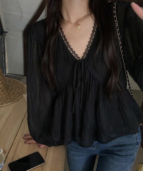 SallyLunn(サリーラン)の「エンパイアシアーレースブラウス(シャツ/ブラウス・レディース・ブラック/アイボリー・LARGE/MEDIUM)」の14枚目の写真
