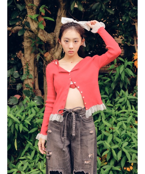 FURFUR(ファーファー)の「【UVカット】トリミングリブカーディガン【WEB限定カラー】(カーディガン/ボレロ・レディース・グレー/ブラック/サックスブルー/ホワイト/レッド・F)」の7枚目の写真