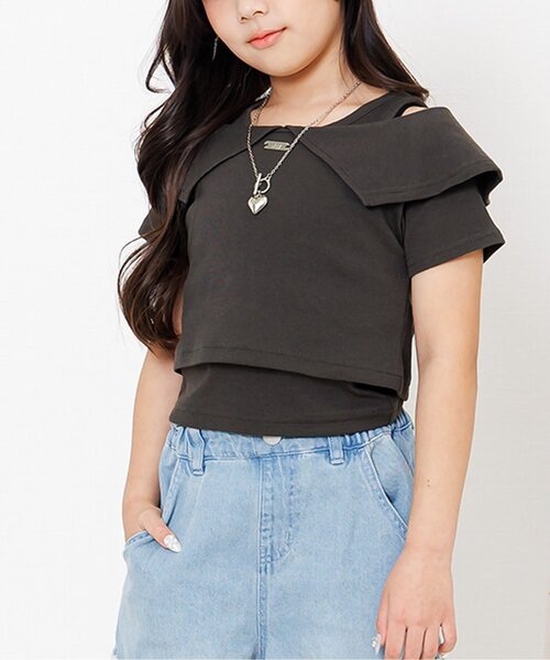 algy（アルジー）の「オフショルリブT&タンクセット（アンサンブル・キッズ・サックスブルー/アイボリー/チャコール・160/150/140/130）」の3枚目の写真