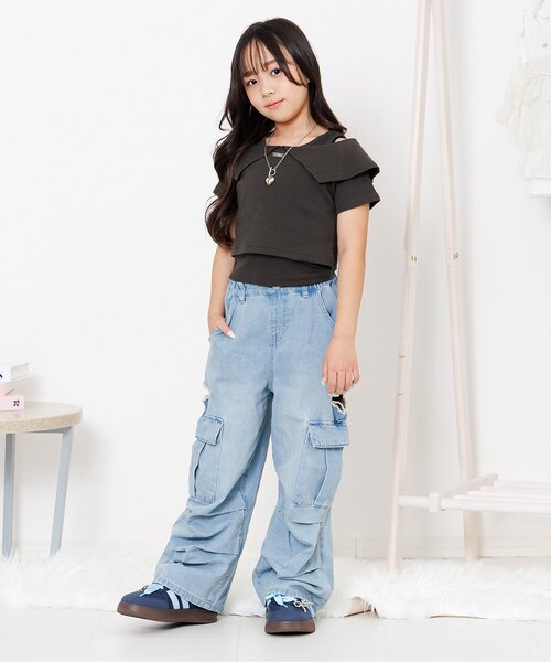 algy（アルジー）の「オフショルリブT&タンクセット（アンサンブル・キッズ・サックスブルー/アイボリー/チャコール・160/150/140/130）」の4枚目の写真