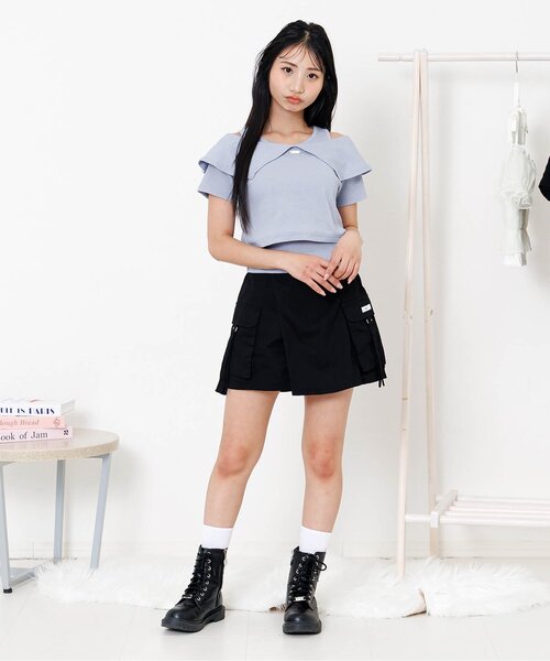 algy（アルジー）の「オフショルリブT&タンクセット（アンサンブル・キッズ・サックスブルー/アイボリー/チャコール・160/150/140/130）」の6枚目の写真