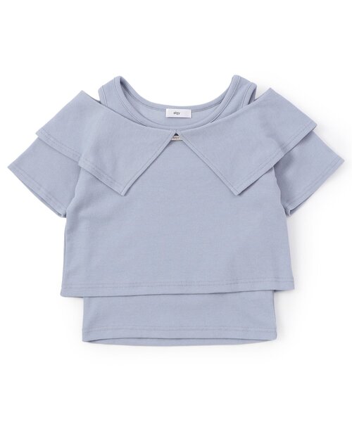 algy（アルジー）の「オフショルリブT&タンクセット（アンサンブル・キッズ・サックスブルー/アイボリー/チャコール・160/150/140/130）」の14枚目の写真
