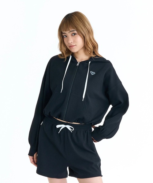 値下げ♡ローブドフルール Waffle weave zip swim wear ROXY ウィメンズ SEASIDE BLUE ジップラッシュガード 【2026年春夏