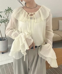 フレアスリーブ ラッフルシアーブラウス