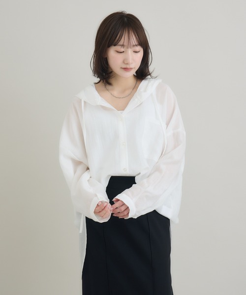 RU.TI.LE（ルチル）の「【RU.TI.LE】フード付きビッグシャツ（シャツ/ブラウス・レディース・ホワイト/グレー・MEDIUM）」の15枚目の写真