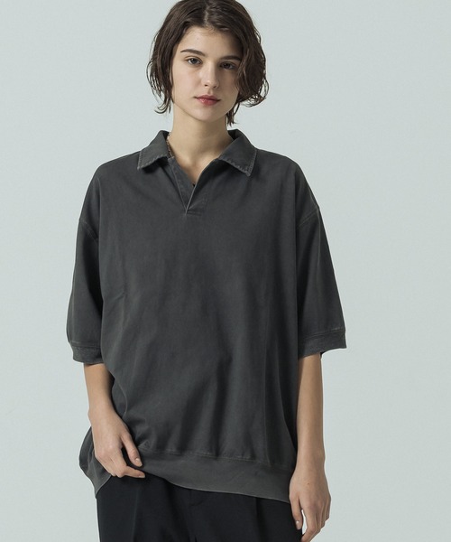 SLICK（スリック）の「【SLICK/スリック】Pigment Dye Skipper Polo/ピグメントダイ スキッパーポロ（Tシャツ/カットソー・メンズ・パープル/ライトグレー/ブラック・3/1/2）」の8枚目の写真