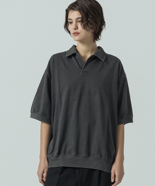 SLICK（スリック）の「【SLICK/スリック】Pigment Dye Skipper Polo/ピグメントダイ スキッパーポロ（Tシャツ/カットソー・メンズ・パープル/ライトグレー/ブラック・3/1/2）」の10枚目の写真