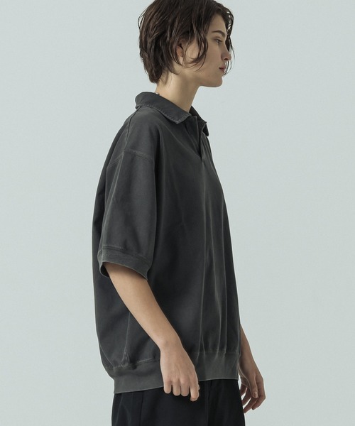 SLICK（スリック）の「【SLICK/スリック】Pigment Dye Skipper Polo/ピグメントダイ スキッパーポロ（Tシャツ/カットソー・メンズ・パープル/ライトグレー/ブラック・3/1/2）」の11枚目の写真