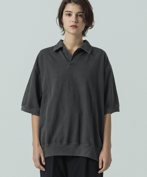 SLICK（スリック）の「【SLICK/スリック】Pigment Dye Skipper Polo/ピグメントダイ スキッパーポロ（Tシャツ/カットソー・メンズ・パープル/ライトグレー/ブラック・3/1/2）」の13枚目の写真