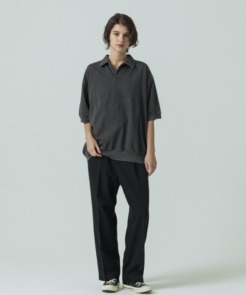 SLICK（スリック）の「【SLICK/スリック】Pigment Dye Skipper Polo/ピグメントダイ スキッパーポロ（Tシャツ/カットソー・メンズ・パープル/ライトグレー/ブラック・3/1/2）」の15枚目の写真