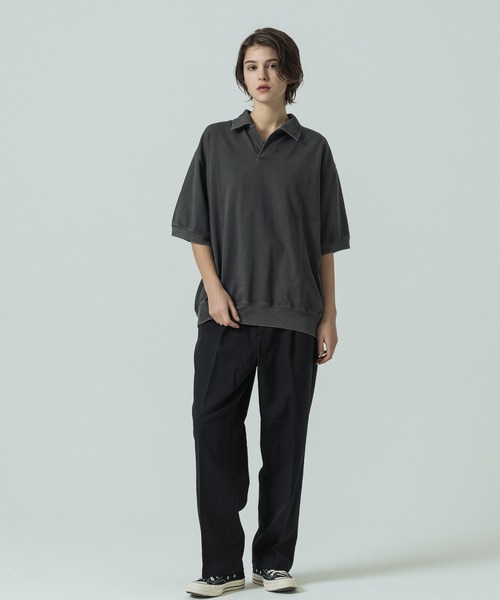 SLICK（スリック）の「【SLICK/スリック】Pigment Dye Skipper Polo/ピグメントダイ スキッパーポロ（Tシャツ/カットソー・メンズ・パープル/ライトグレー/ブラック・3/1/2）」の16枚目の写真