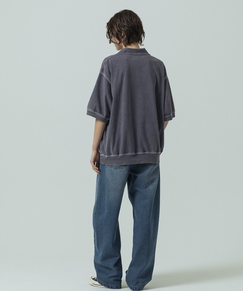 SLICK（スリック）の「【SLICK/スリック】Pigment Dye Skipper Polo/ピグメントダイ スキッパーポロ（Tシャツ/カットソー・メンズ・パープル/ライトグレー/ブラック・3/1/2）」の5枚目の写真