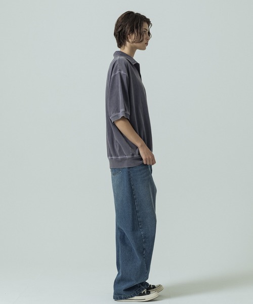 SLICK（スリック）の「【SLICK/スリック】Pigment Dye Skipper Polo/ピグメントダイ スキッパーポロ（Tシャツ/カットソー・メンズ・パープル/ライトグレー/ブラック・3/1/2）」の6枚目の写真