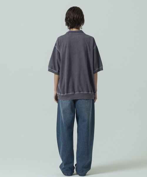 SLICK（スリック）の「【SLICK/スリック】Pigment Dye Skipper Polo/ピグメントダイ スキッパーポロ（Tシャツ/カットソー・メンズ・パープル/ライトグレー/ブラック・3/1/2）」の7枚目の写真