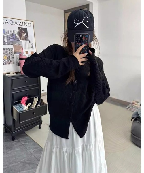 inst.ALL(インストール)の「ベーシックリブカーディガン(カーディガン/ボレロ・レディース・グレー/ブラック・M)」の11枚目の写真