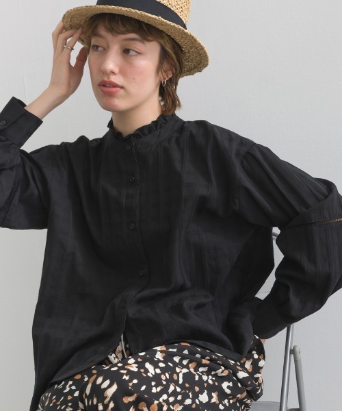 le colis(ルコリ)の「ジャガード 衿 フリル 長袖 シャツ(シャツ/ブラウス・レディース・ライトグリーン/ブラック・FREE)」の1枚目の写真