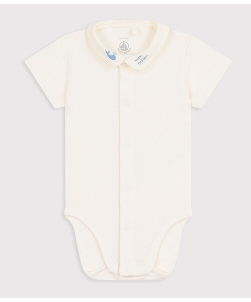PETIT BATEAU(プチバトー)の「衿つき半袖ボディ(ロンパース・キッズ・ホワイト×ブルー/ホワイト×ピンク・6MONTH/12MONTH/18MONTH)」の1枚目の写真