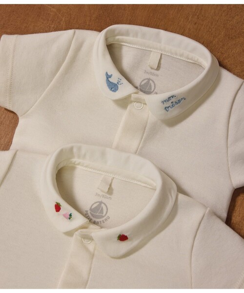 PETIT BATEAU(プチバトー)の「衿つき半袖ボディ(ロンパース・キッズ・ホワイト×ブルー/ホワイト×ピンク・6MONTH/12MONTH/18MONTH)」の6枚目の写真