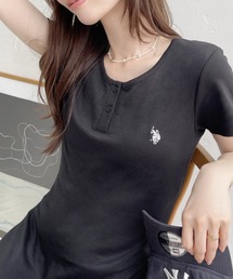 【Ada.別注 U.S. POLO ASSN.】 ヘンリーネック カットソー ワンピース 肩パッド付き ◎