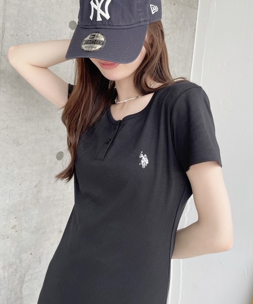 U.S. POLO ASSN.（ユーエスポロアッスン）の「【Ada.別注 U.S. POLO ASSN.】 ヘンリーネック カットソー ワンピース 肩パッド付き ◎（ワンピース・レディース・ブラック/グレー/チャコール・L/M）」の19枚目の写真