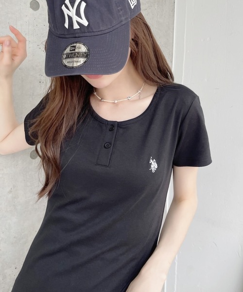U.S. POLO ASSN.（ユーエスポロアッスン）の「【Ada.別注 U.S. POLO ASSN.】 ヘンリーネック カットソー ワンピース 肩パッド付き ◎（ワンピース・レディース・ブラック/グレー/チャコール・L/M）」の20枚目の写真