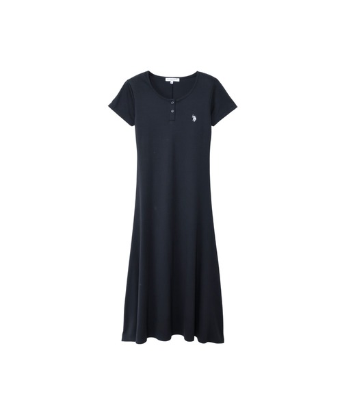 U.S. POLO ASSN.（ユーエスポロアッスン）の「【Ada.別注 U.S. POLO ASSN.】 ヘンリーネック カットソー ワンピース 肩パッド付き ◎（ワンピース・レディース・ブラック/グレー/チャコール・L/M）」の22枚目の写真