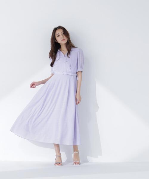NATURAL BEAUTY BASIC(ナチュラルビューティーベーシック)の「シャドーチェックカシュクールワンピース(ワンピース・レディース・ネイビー/ラベンダー/ベージュ・P/S/MEDIUM)」の3枚目の写真