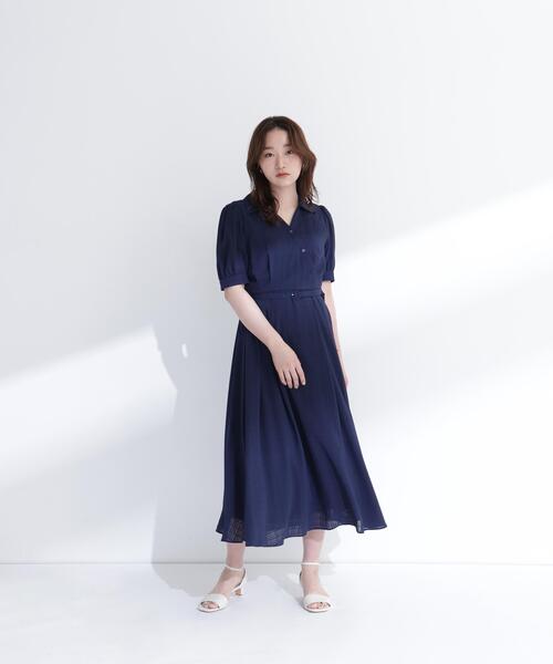 NATURAL BEAUTY BASIC(ナチュラルビューティーベーシック)の「シャドーチェックカシュクールワンピース(ワンピース・レディース・ネイビー/ラベンダー/ベージュ・P/S/MEDIUM)」の2枚目の写真