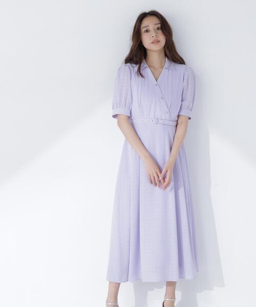 NATURAL BEAUTY BASIC(ナチュラルビューティーベーシック)の「シャドーチェックカシュクールワンピース(ワンピース・レディース・ネイビー/ラベンダー/ベージュ・P/S/MEDIUM)」の16枚目の写真
