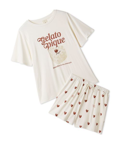 ONLINE限定】【接触冷感】ケーキワンポイントTシャツ&ハート柄ショート