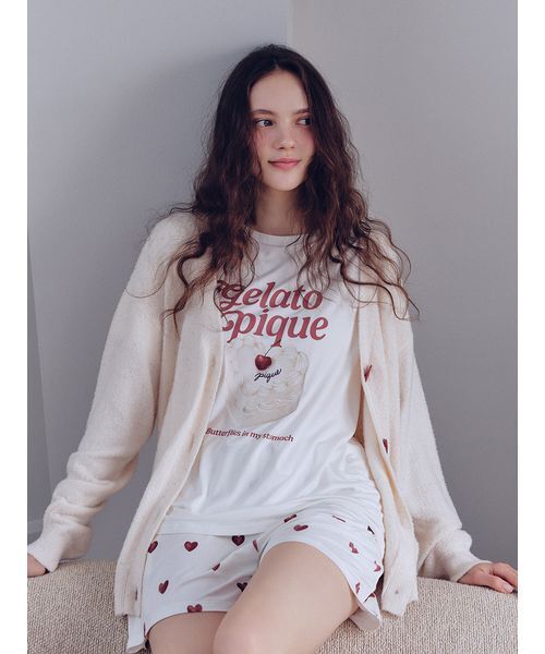 新品、未使用、タグつきGELATO PIQUE ハート柄ルームウェア 新品未使用】ジェラートピケ GELATO PIQUE ハート柄 ピンク パジャマ