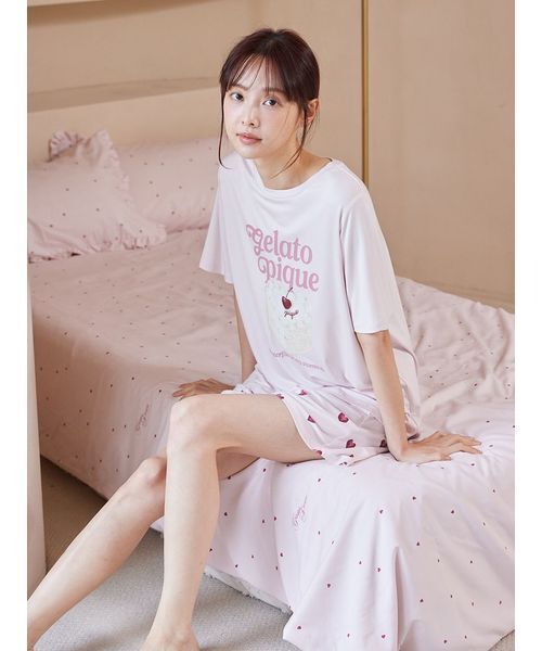 ONLINE限定】【接触冷感】ケーキワンポイントTシャツ&ハート柄ショート