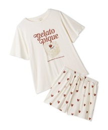 gelato pique（ジェラートピケ）の「【ONLINE限定】【接触冷感】ケーキワンポイントTシャツ&ハート柄ショートパンツセット（ルームウェア/パジャマ）」