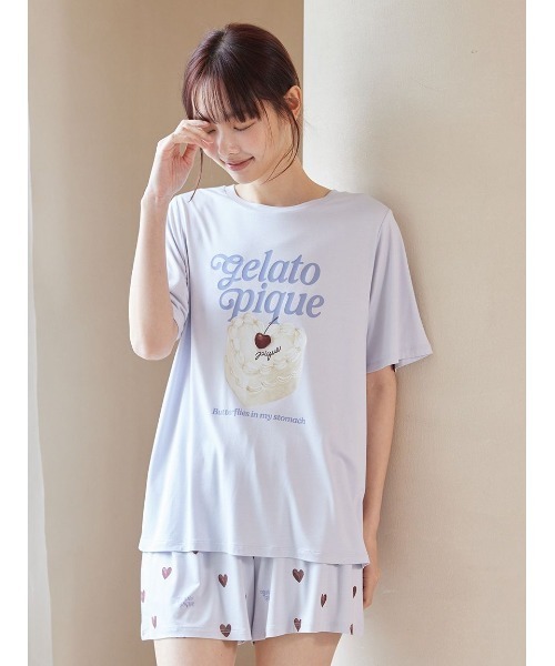 ONLINE限定】【接触冷感】ケーキワンポイントTシャツ&ハート柄ショート
