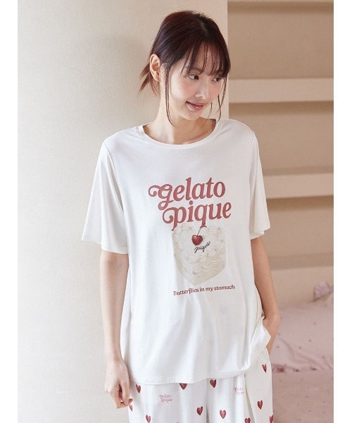 未使用　タグ付き　GELATO PIQUE ロゴTシャツ＆ショートパンツセット ONLINE限定】【接触冷感】ケーキワンポイントTシャツ&ハート柄ショート
