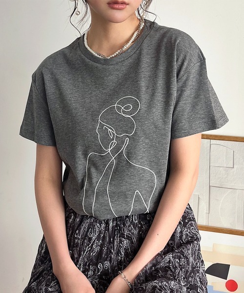 Rejoule(リジュール)の「ラインアート刺繍 ニュアンスTEE(Tシャツ/カットソー・レディース・ホワイト/グレー/チャコールグレー・FREE)」の19枚目の写真