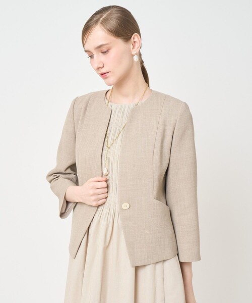 ANAYI(アナイ)の「カラミリネンライクノーカラー ジャケット〈セットアップ対応商品〉(ノーカラージャケット・レディース・ホワイト/ネイビー/ベージュ・38/36/34)」の11枚目の写真