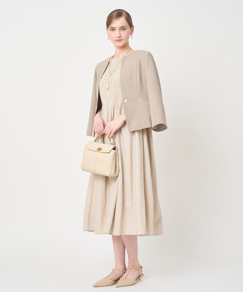 ANAYI(アナイ)の「カラミリネンライクノーカラー ジャケット〈セットアップ対応商品〉(ノーカラージャケット・レディース・ホワイト/ネイビー/ベージュ・38/36/34)」の13枚目の写真