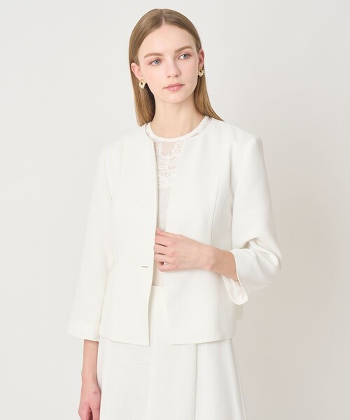 ANAYI(アナイ)の「カラミリネンライクノーカラー ジャケット〈セットアップ対応商品〉(ノーカラージャケット・レディース・ホワイト/ネイビー/ベージュ・38/36/34)」の17枚目の写真