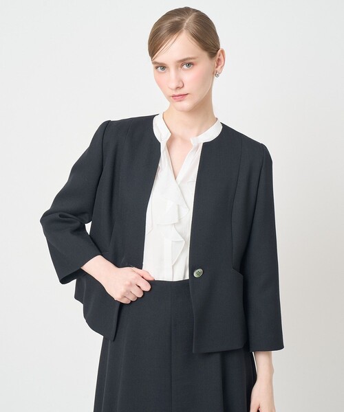 ANAYI(アナイ)の「カラミリネンライクノーカラー ジャケット〈セットアップ対応商品〉(ノーカラージャケット・レディース・ホワイト/ネイビー/ベージュ・38/36/34)」の20枚目の写真