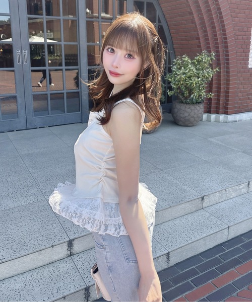one way（ワンウェイ）の「ビジュロゴフリルキャミソール（キャミソール・レディース・ネイビー/ホワイト/サックスブルー/グレー・FREE）」の9枚目の写真