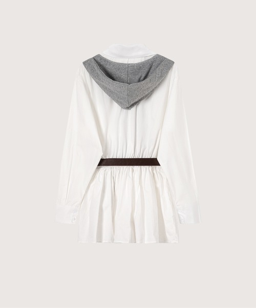 LA POMME petit(ラポミ・プチ)の「Belted Shirt One Piece With Shawl(ワンピース・レディース・ブルー/ホワイト・FREE)」の4枚目の写真