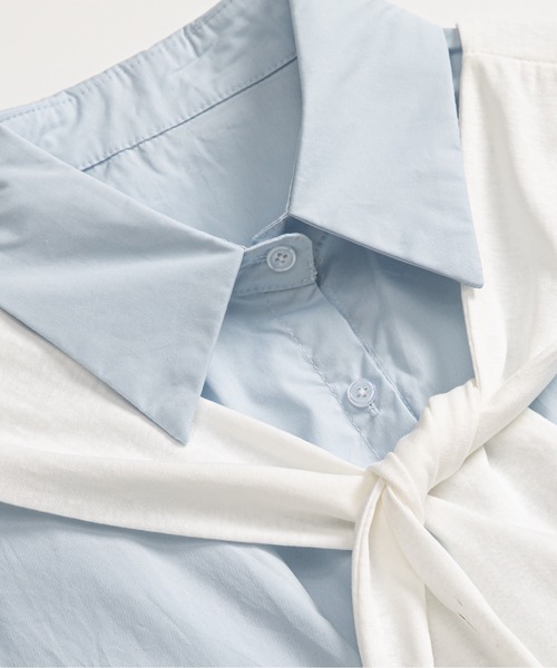LA POMME petit(ラポミ・プチ)の「Belted Shirt One Piece With Shawl(ワンピース・レディース・ブルー/ホワイト・FREE)」の5枚目の写真