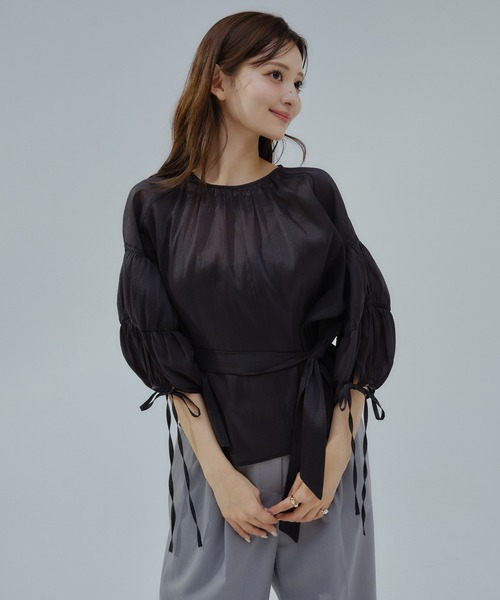 ORGUE(オルグ)の「Sheer puff blouse/シアーパフブラウス(シャツ/ブラウス・レディース・アイボリー/ブラック・FREE)」の1枚目の写真
