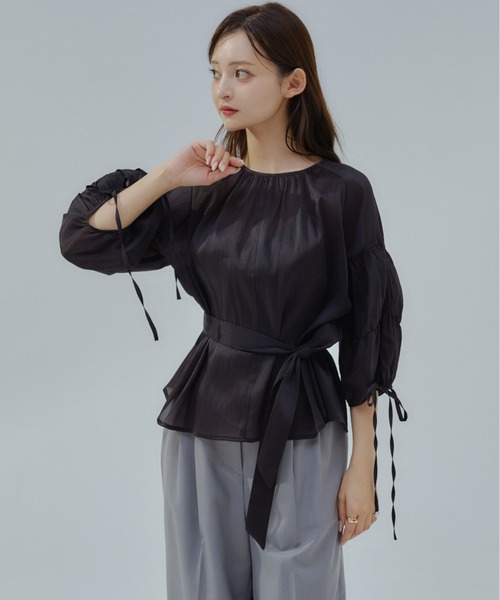 ORGUE(オルグ)の「Sheer puff blouse/シアーパフブラウス(シャツ/ブラウス・レディース・アイボリー/ブラック・FREE)」の4枚目の写真