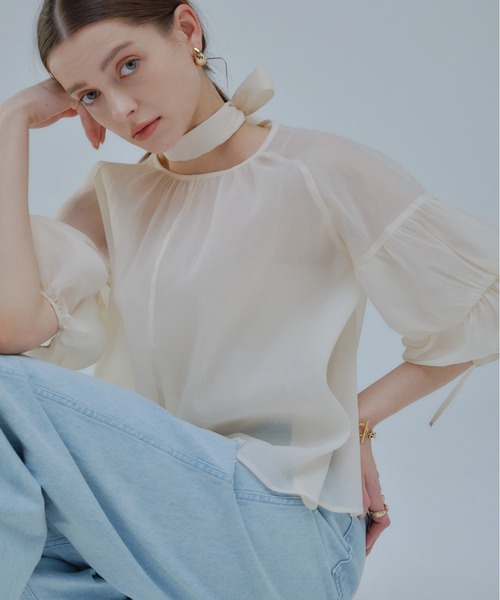 ORGUE(オルグ)の「Sheer puff blouse/シアーパフブラウス(シャツ/ブラウス・レディース・アイボリー/ブラック・FREE)」の9枚目の写真